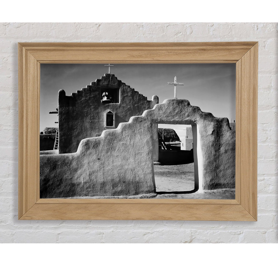 Ansel Adams Kirche in Taos Pueblo New Mexico 2 Gerahmter Druck