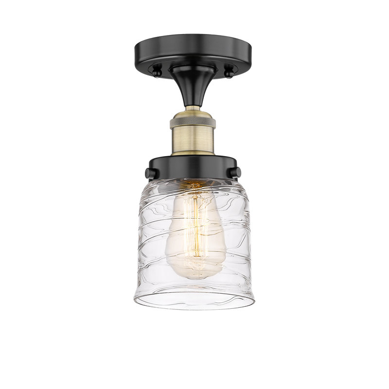 Ravishankar Glass Semi Flush Mount, Black Antique Brass