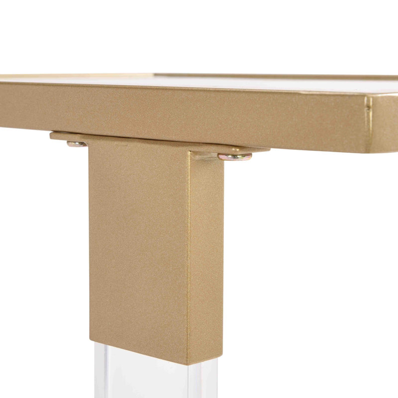 Table d'appoint en forme de C en verre doré avec plateau en verre doré pour le salon et la chambre à coucher - Facile à assembler, conception moderne, balcon à roulement doux verrouillable