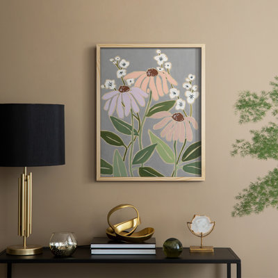 Woodblock Floral I Framed Print - Solid Wood