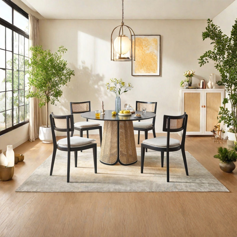 Ensemble de table de salle à manger en rotin de frêne massif, H 29,92 po x L 39,37 po x l 39,37 po