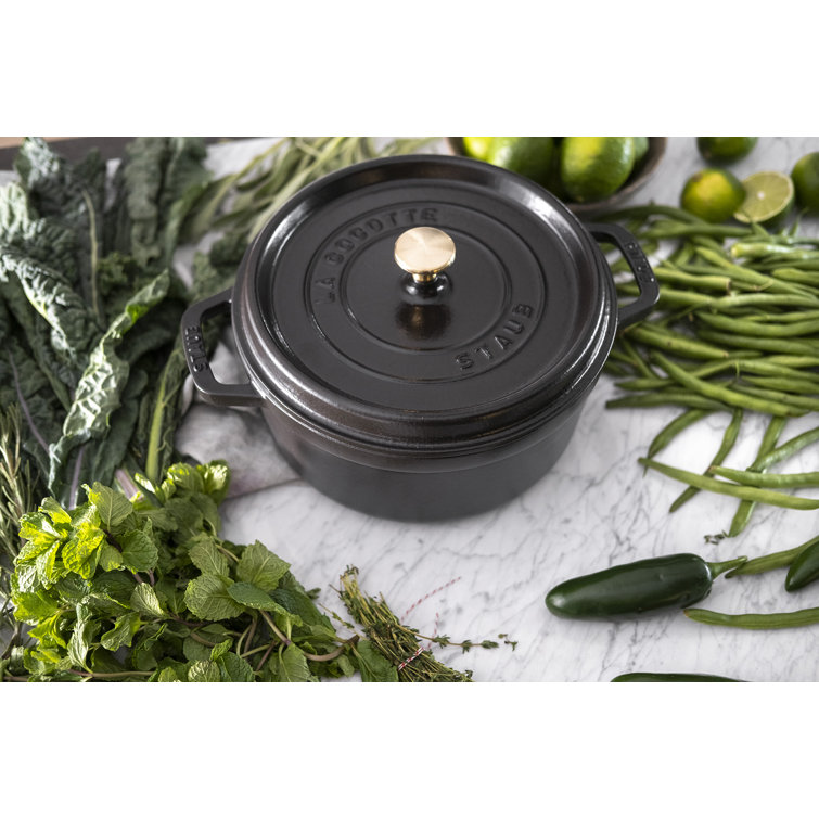 Staub Cast Iron 4 qt Round Cooking Cocotte Dutch Oven, Matte Black