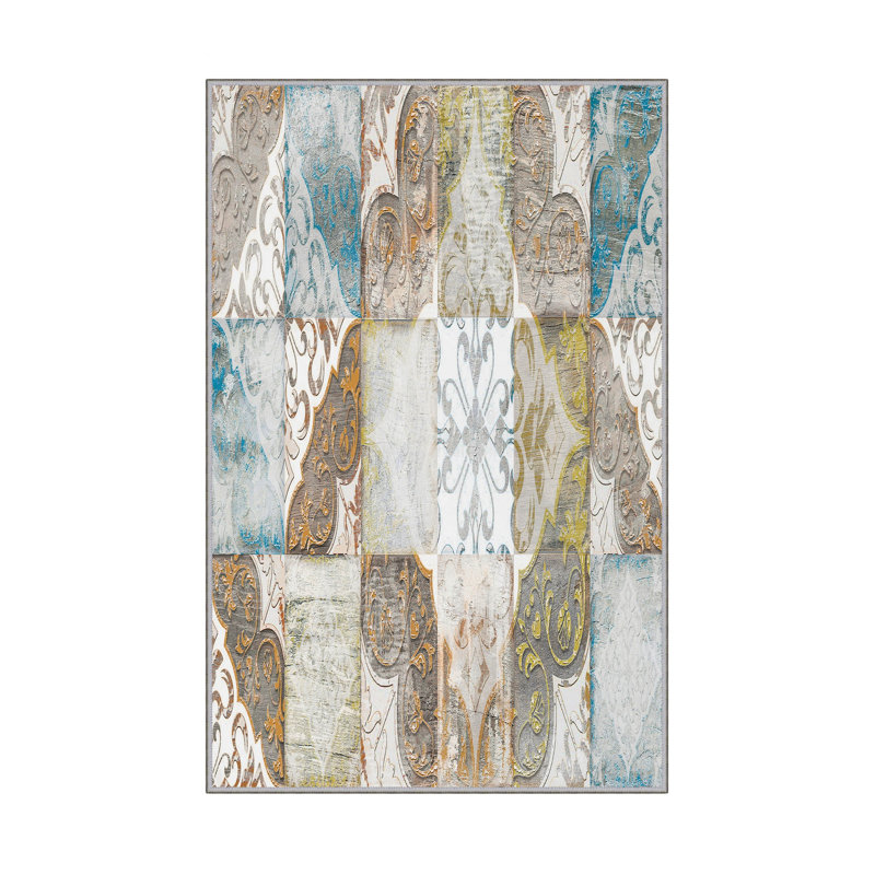 Elegant Hall Carpet, 3D Digital Print Design, 3.9 x 4.9 ft | 100% Polyester, Antibacterial, Non-Slip PVC Dot Underside, Pile Height: 0.04 in, Machine Washable, Perfect for Living Room & Entryway Decor