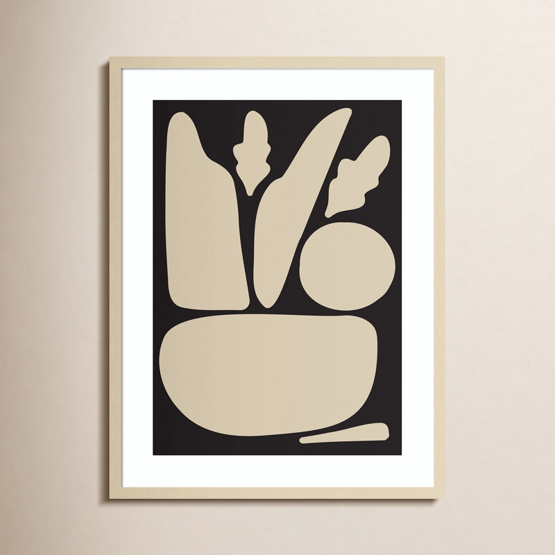 Reproduction d'art zen botanique zen noir et brun clair par Creative Bunch, Encadrement brun, H 33 po x l 25 po