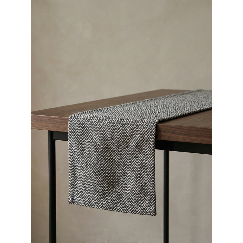 Black and White Herringbone Bay Indoor Outdoor Table Runner 14x72