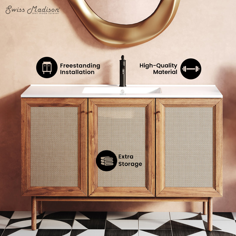 Classe 48" Bathroom Vanity in Oak, Single-Hole, White