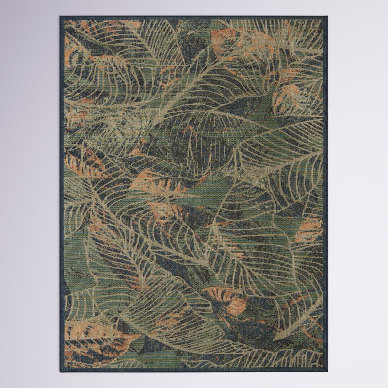 Tapis d'intérieur / extérieur en polypropylène tissé à la machine à motif floral bleu Torence, Rectangle 7 pi 10 po x 10 pi