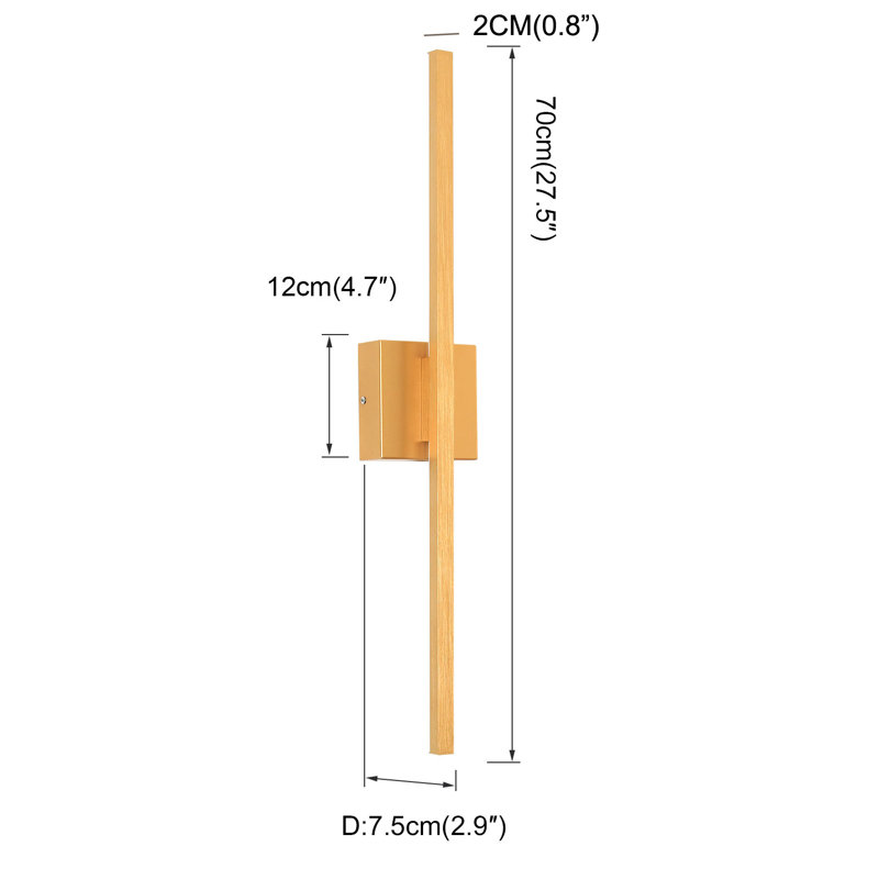 Haamed LED Flush Mounted Sconce Hardwired, Gold, 27.5" H x 4.7" W x 2.9" D