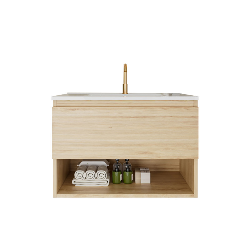 Meuble-lavabo mural moderne en MDF de chêne de 24 pouces avec rangement pour meuble-lavabo et lavabo