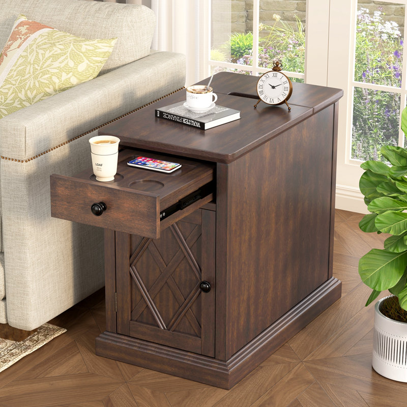 Table de bout avec ports USB et rangement, Espresso antique