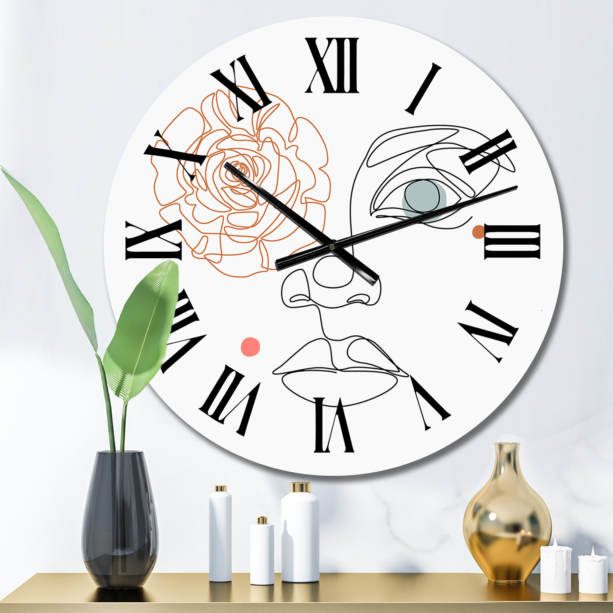 East Urban Home Female Face one Line Art - Glam Wall Clock | Wayfair