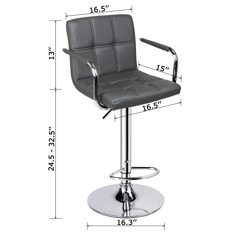 Square Back With Armrest Adjustable 32.5" Counter Height Bar Stool, Gray