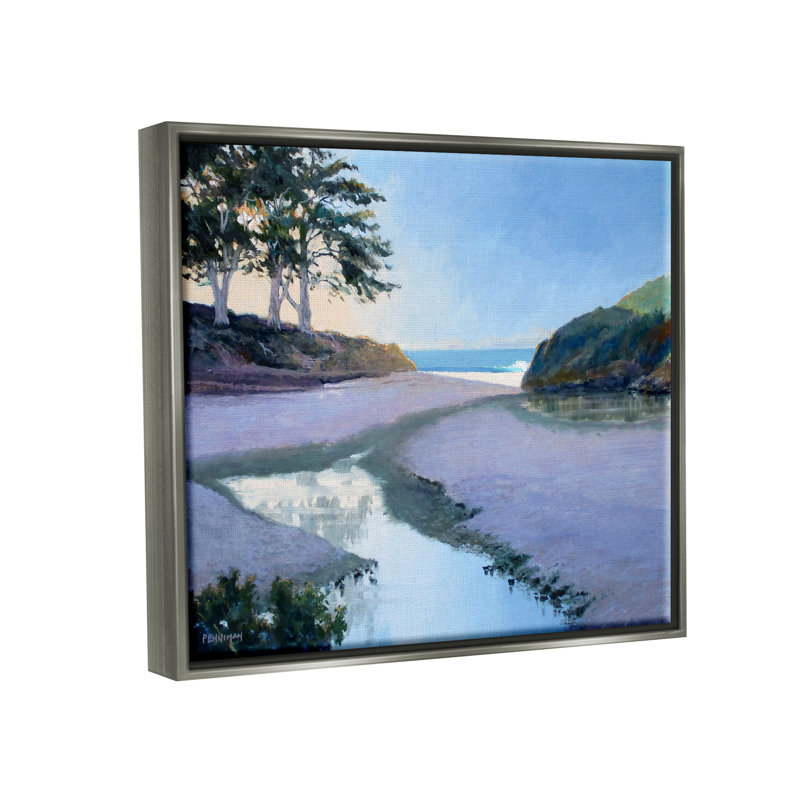 «Seaside Riverbank Beach Shore Floater», art mural par Ed Penniman, H 17 po x l 21 po x P 1,7 po, Cadre flottant gris lustré