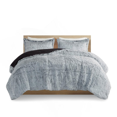 Full/Queen Shaggy Long Fur Comforter Mini Set With Soft Plush Reverse And Stylish Faux Fur Texture For Cozy Bedroom Decor