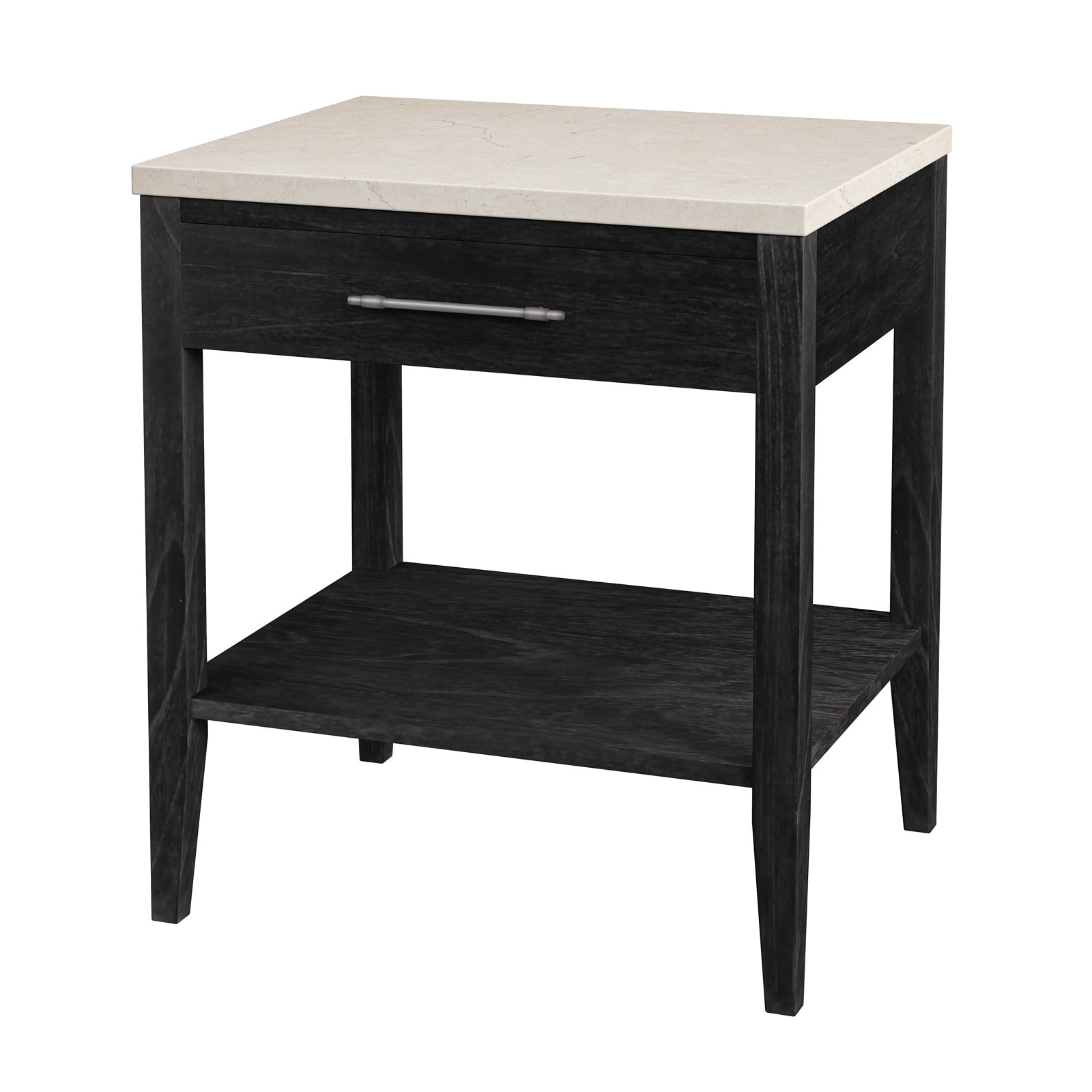 Isa 22 in. W Marble Top 1 Drawer Nightstand with Shelf, Light Brown, Black