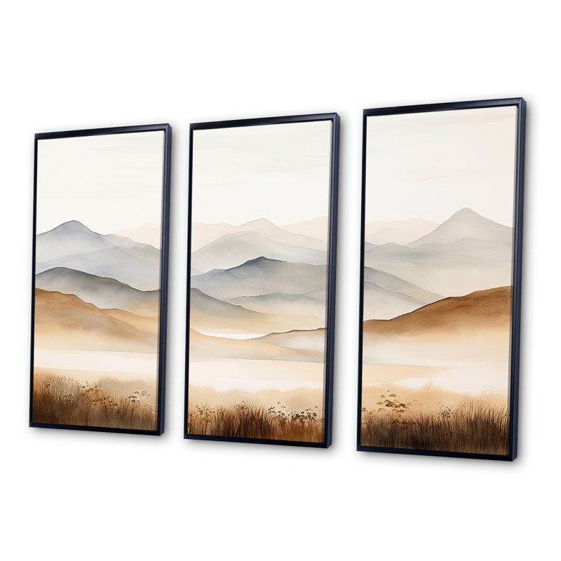 «Mountain Silent Beauty II - Landscape Mountains», ensemble d'art sur toile, Cadre flottant noir, H 32 po x l 48 po x P 1 po