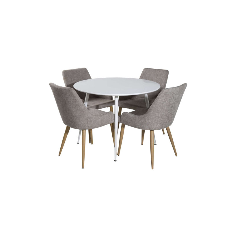 Hokona 4 - Person Dining Set, White/Natural/Grey