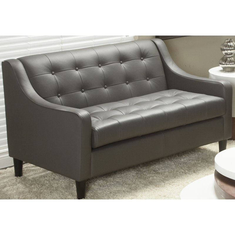 Dann 55" Genuine Leather Recessed Arm Loveseat, Gray Genuine Leather, 30" H x 55" W x 33" D
