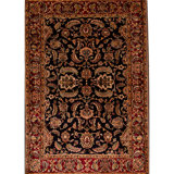 Hand-Knotted High-Quality Black and Red Area Rug