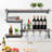 Industrial Wine Racks Wall Mounted Shelf Rack Bottle Holder With 4 Stem Glass Holder
