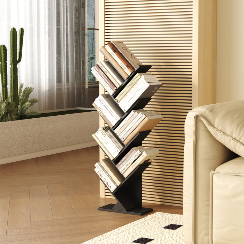 9 Tier Geometric Tree Bookshelf Storage Bookcase, Black