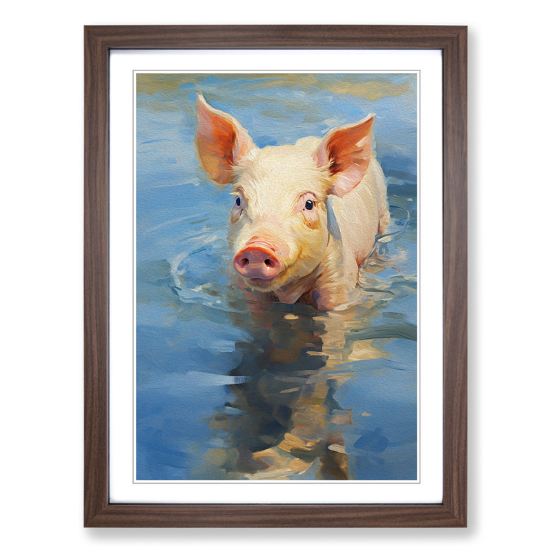 XYZ-FRM-V1223-5138 Pig Impressionism No.2 - Single Picture Frame Print on Wood, Walnut, 64cm H x 46cm W x 2cm D