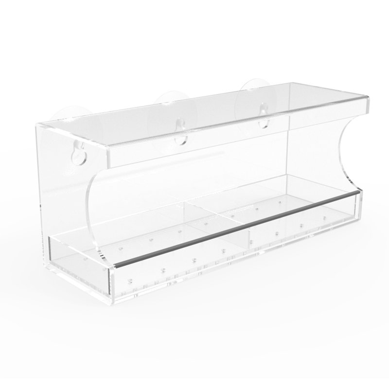 Clear Acrylic Window-Mounted Bird Feeder with Removable Tray