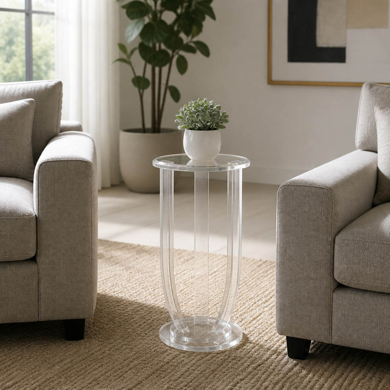Table d'appoint moderne en acrylique de style Bliss, idéale pour le salon - Pied central rond et étroit, parfaite pour un bureau - 56 cm (22 pouces), transparente