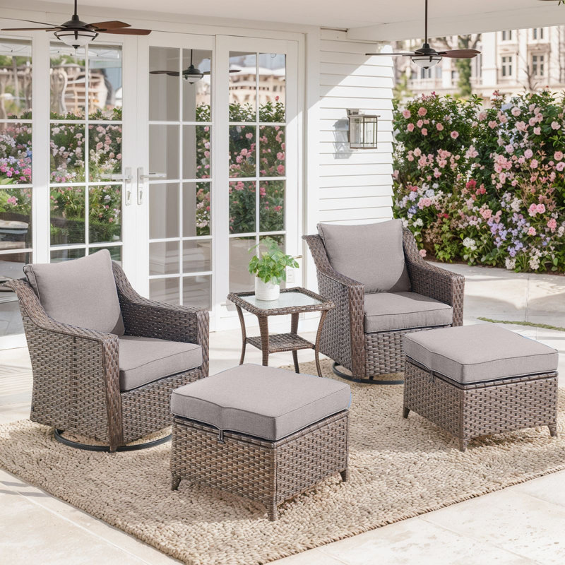 Ensemble de chaises pivotantes d'extérieur avec repose-pieds et table d'appoint Jenesys - Confortable, durable pour les patios et les jardins
