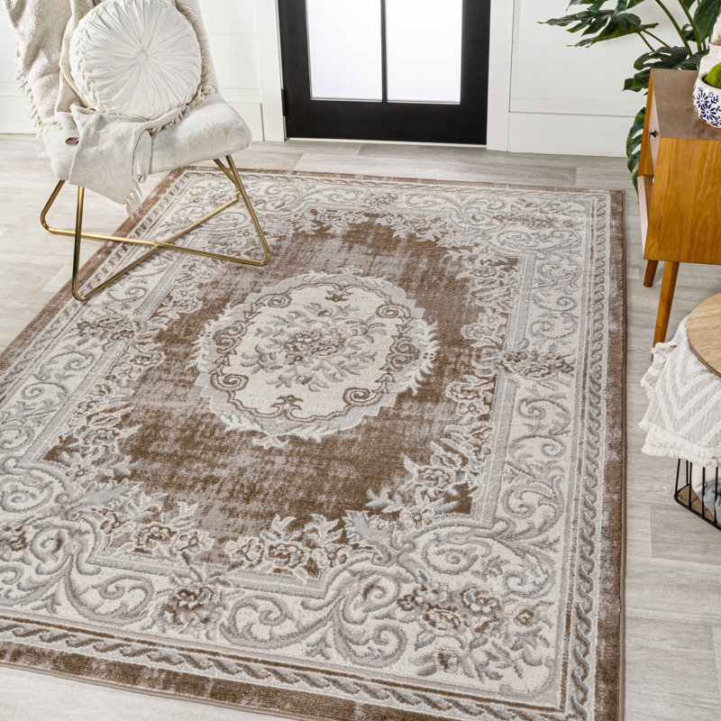 Rosalia Cottage Medallion Brown/Gray Rug, Rectangle 7'10" x 10'