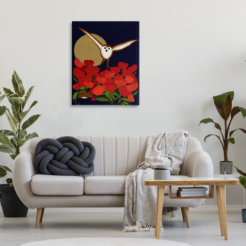  "Owl over Poppy Field", art mural par Michelle Ingari Designs, H 40 po x l 30 po