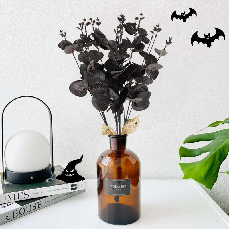 3 faisceaux d'eucalyptus artificiels tiges d'eucalyptus branches noires pour Halloween