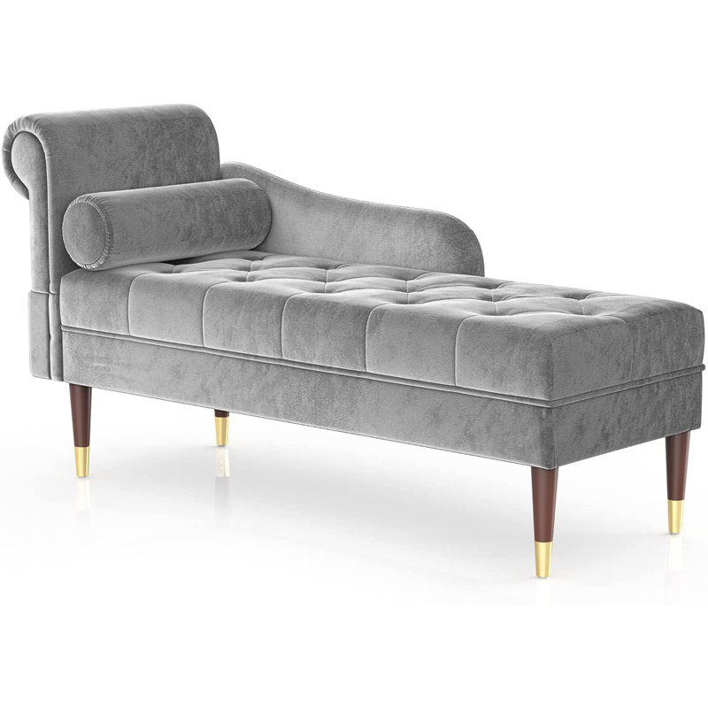 Hymes Velvet Chaise Lounge, Grey