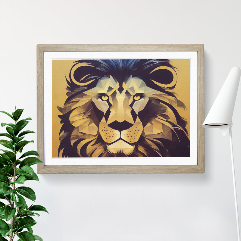 Captivating Abstract Lion - Picture Frame Print, 25cm H x 34cm W x 2cm D, Oak