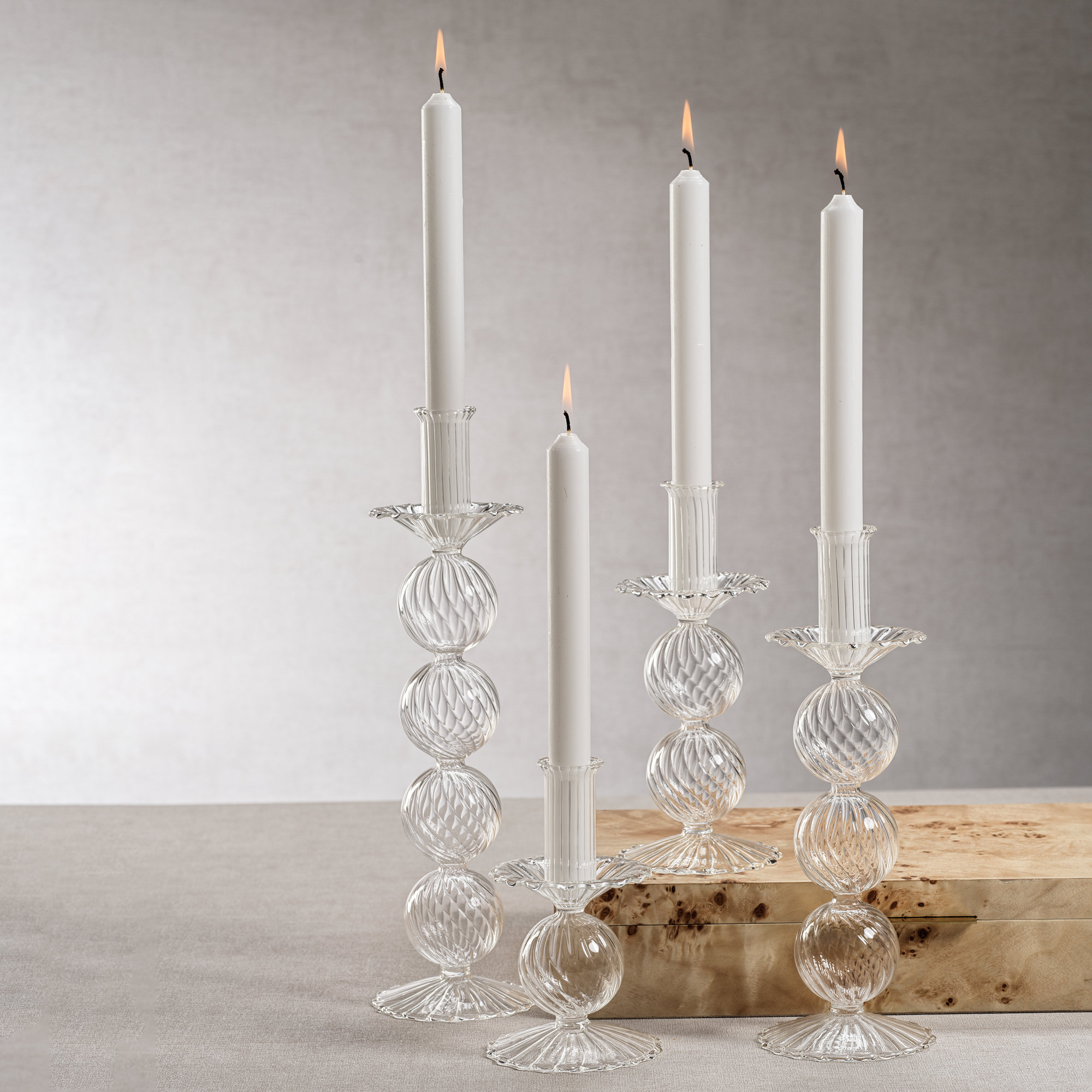 Adrienna Swirl Glass Taper Candle Holders, Set of 2, 13" H x 3.5" W x 3.5" D