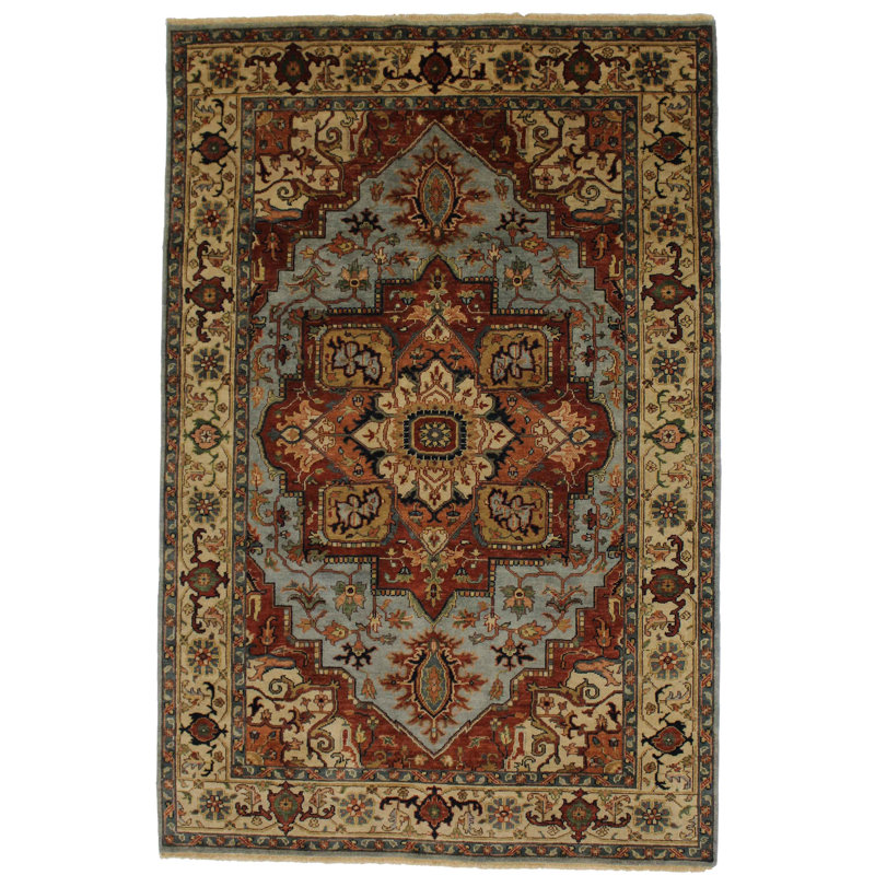 Canvello Hand Made Transitional Medallion Indo Heriz Rug - 6'0'' X 9'1''