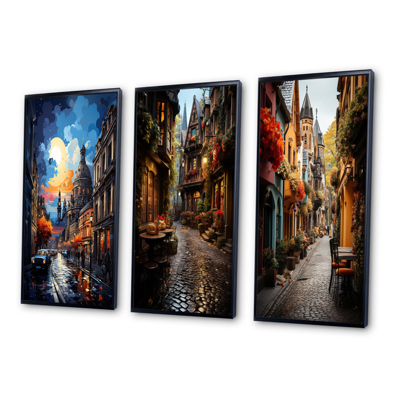 Allemagne, Dresde, ville baroque - ensemble de 3 reproductions, Cadre noir, H 28 po x l 36 po