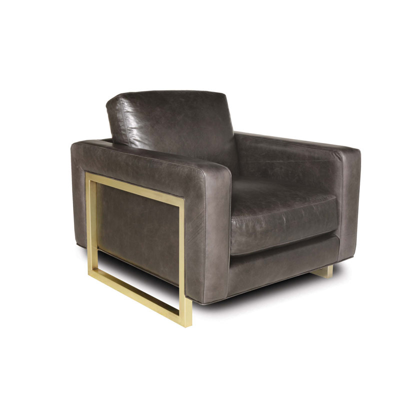 Penelope Leather Armchair, Sahara (El Capitan), Stainless Steel