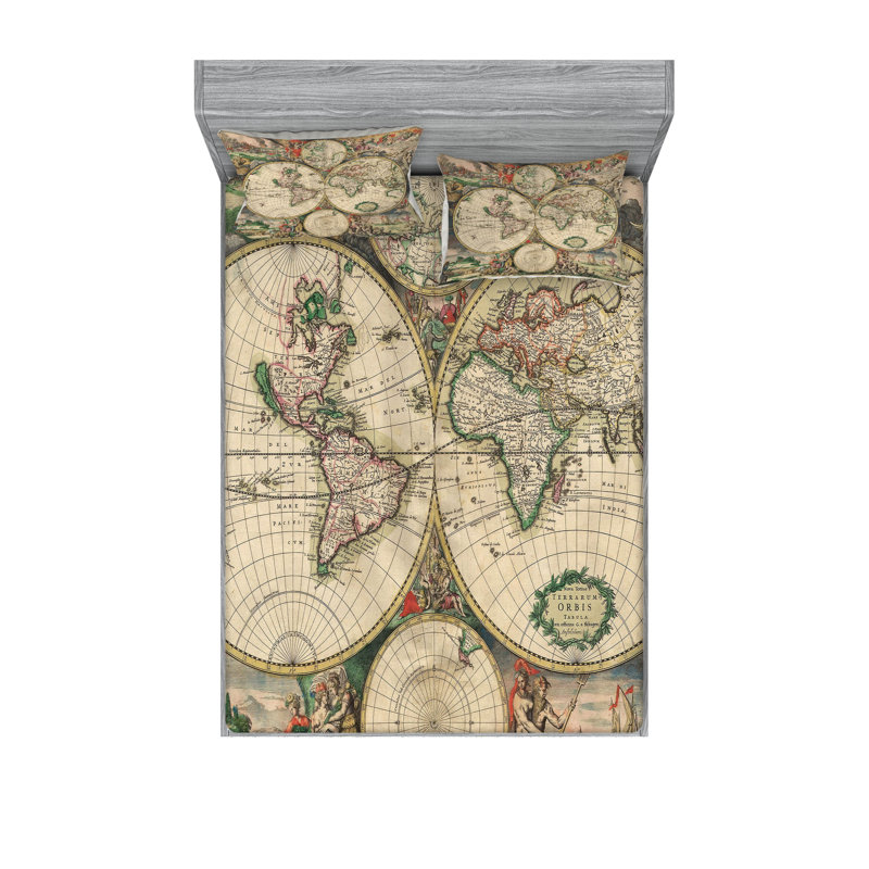 Multicolore ensemble de draps et taies décoratives Ambesonne World Map, Ensemble de draps pour très grand lit + 1 drap-ho