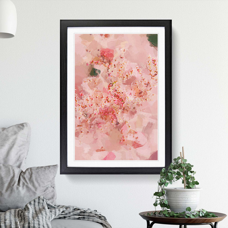 Cherry Blossom in Abstract - Picture Frame Graphic Art Print, 36cm H x 27cm W x 2cm D, Black Framed
