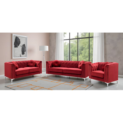 Colmar Velvet 3 Piece Living Room Set