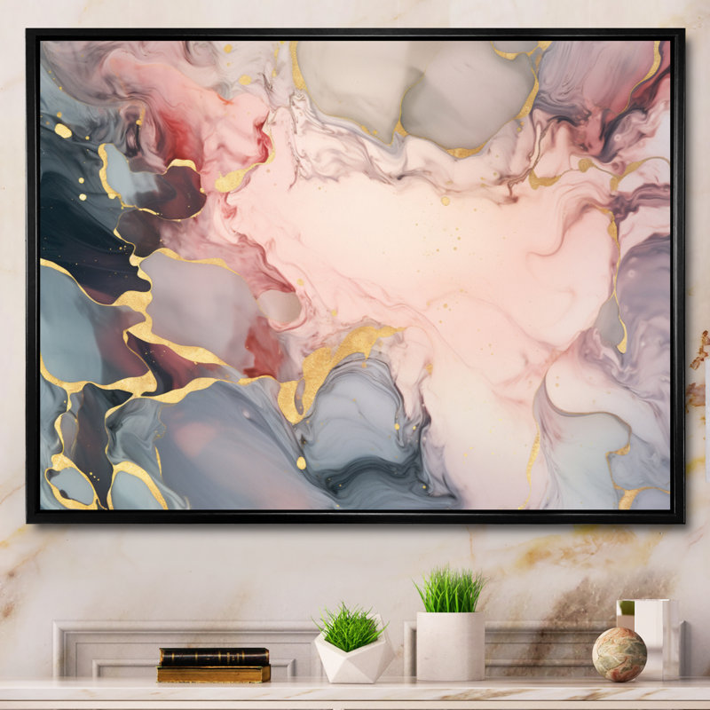 «Gray and Pink Tender», impression à l'encre liquide II sur toile, H 24 po x l 32 po x P 1 po, Cadre flottant noir
