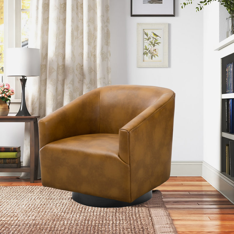 Chaise pivotante avec revêtement en similicuir de chameau - Fabrication élégante en similicuir, lignes modernes