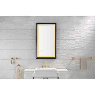 Miroir de meuble-lavabo mural de 40 po x 24 po, cadre en aluminium, brouillard, 3 températures de couleur, contrôle de luminosité continu, brun clair et chaleureux, idéal pour le miroir de salle de bain