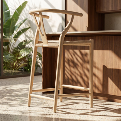 Wishbone 22" W x 21" D x 37" H Solid Ash Wood Counter Stool