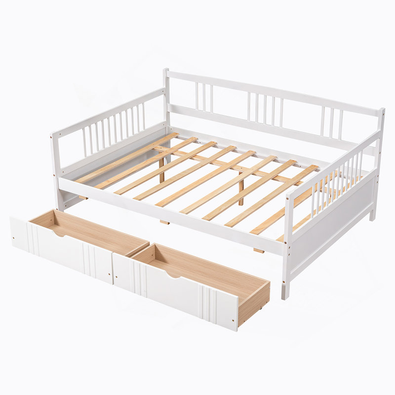 Daybed Wood Bed with Two Drawers, White