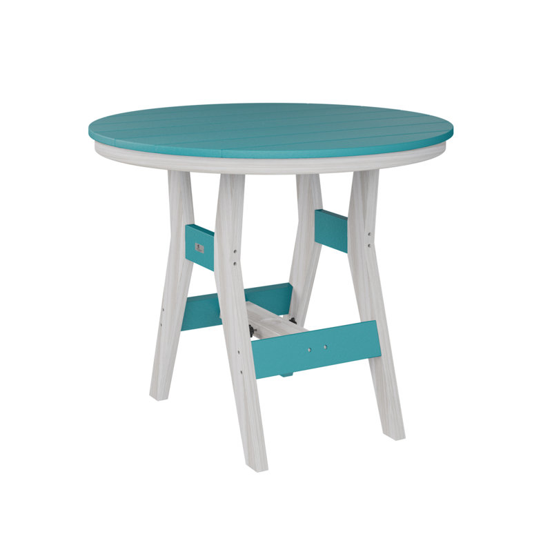 Harbor Outdoor Round Bar Table, Seashell, Aruba Blue