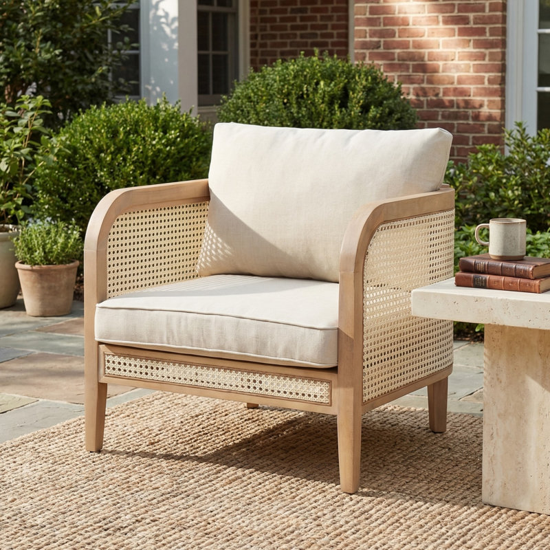 Chaise longue Cleothis Patio PE Rattan, Naturel