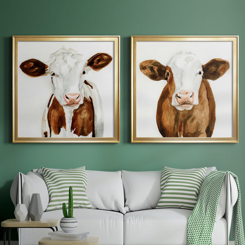 Cow Gaze I Cow Gaze I - Ensemble de 2 cadres photo sur toile, H 26,5 po x l 53 po x P 1,5 po, Toile encadrée dorée