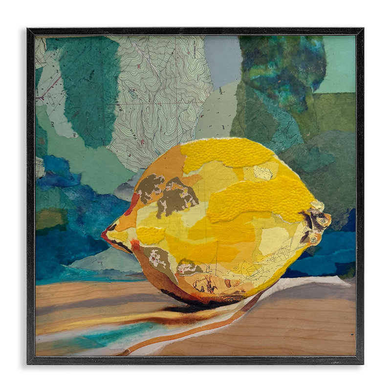 «Mixed Pattern Lemon Collage», estampe numérique encadrée, design par Stacy Gresell, Giclée encadrée noir minuit